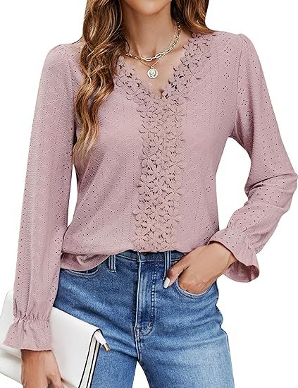 Damen elegante Bluse mit floralem Design und V-Ausschnitt Drune