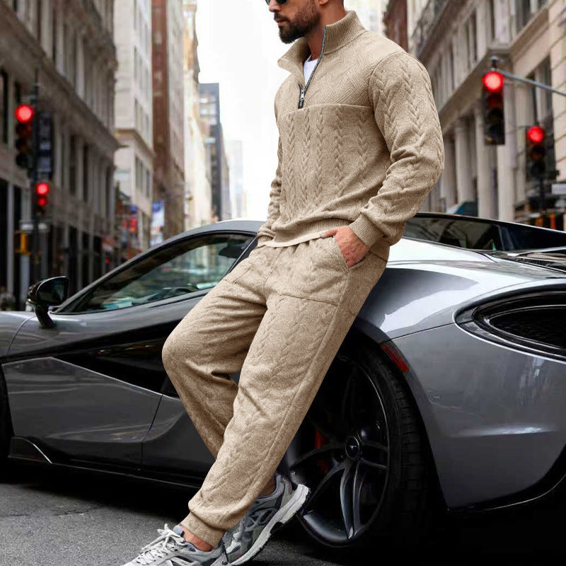 Herren sportliches Freizeit-Set mit strukturiertem Sweatstoff und seitlichen Reißverschlusstaschen Drune
