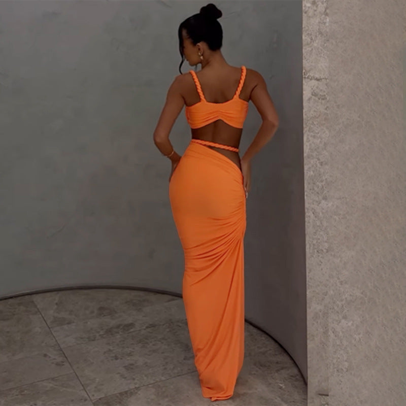 Damen Maxikleid mit raffiniertem Wickeldesign und zarten Spitzenakzenten Drune