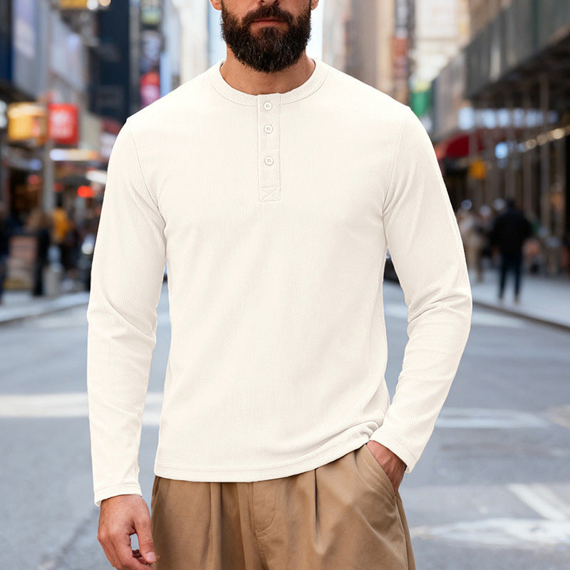 Herren nan Thermo-Henley-Langarmshirt mit Waffelstruktur, Rundhalsausschnitt und Knopfleiste Drune