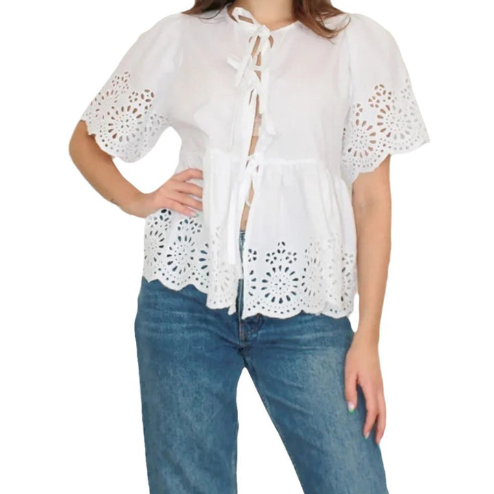 Damen Bluse mit Schnittdetails und Luftig-weitem Design Drune
