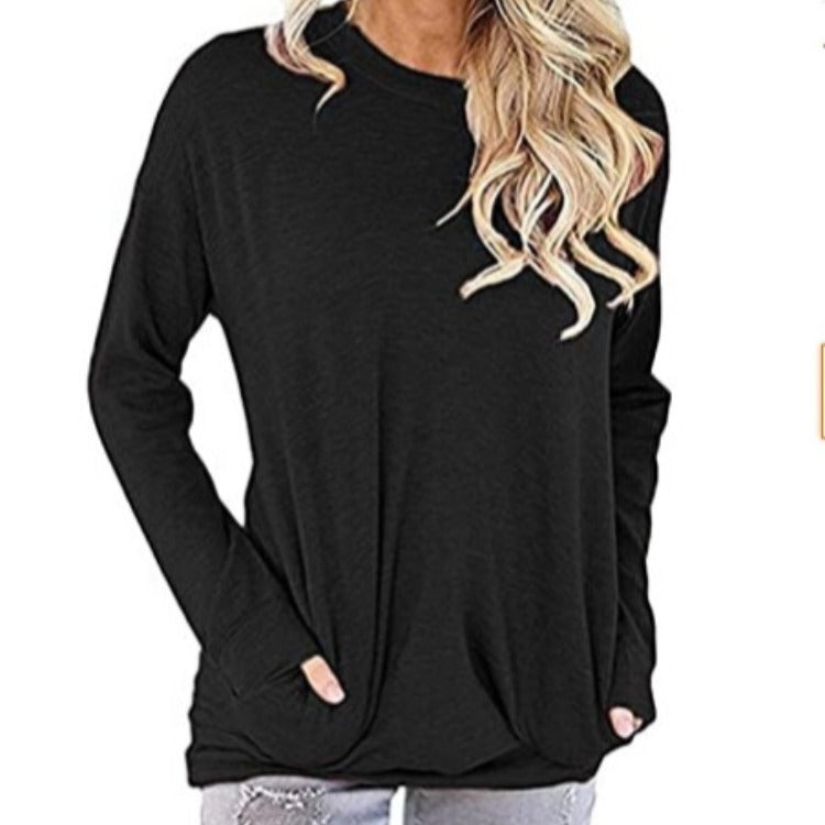 Damen Lässiger Longsleeve Pullover mit praktischen Taschen und Rundhalsausschnitt Drune