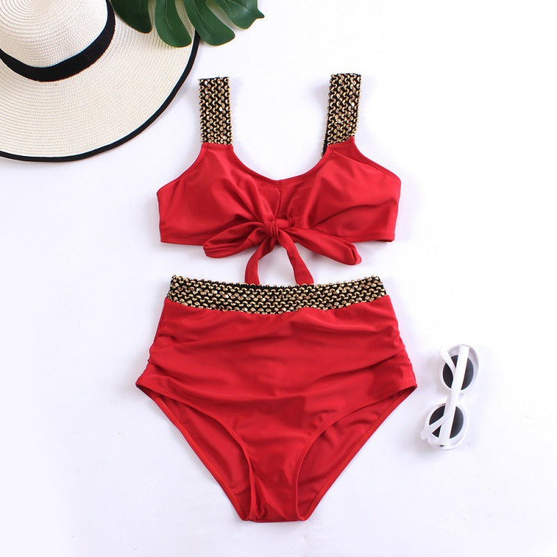 Damen Hochtailliertes Bikini-Set mit modischem Knoten-Design und eleganten Trägern Drune