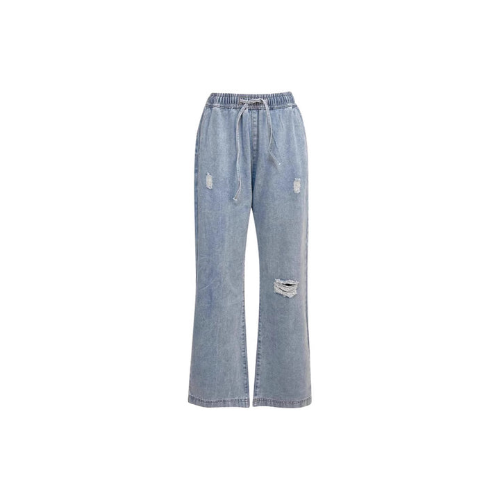 Damen lässige weite Denim-Hose mit elastischem Bund Drune