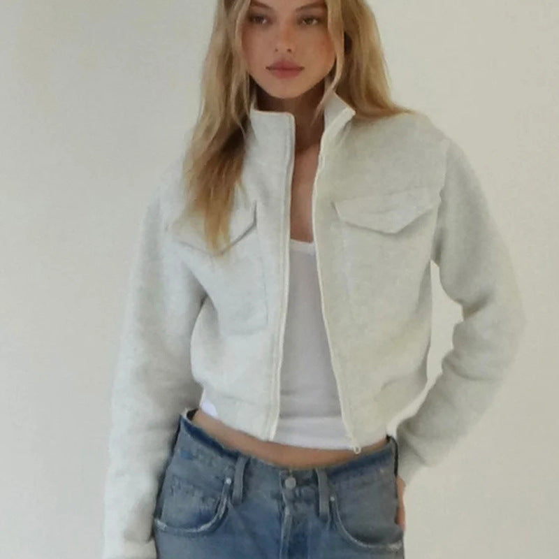 Damen cropped Jacke mit Reißverschluss und Taschen Drune