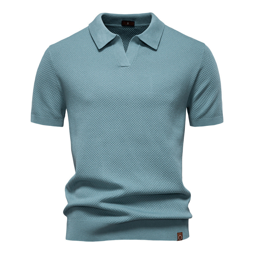 Herren nan strukturiertes Feinstrickpoloshirt mit offenem Reverskragen Drune