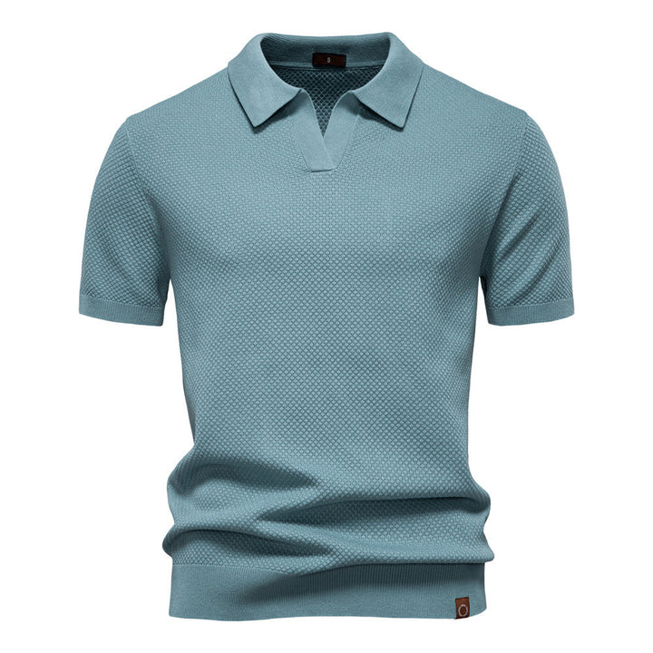 Herren nan strukturiertes Feinstrickpoloshirt mit offenem Reverskragen Drune