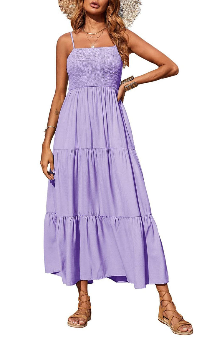 Damen Maxikleid mit verstellbaren Trägern und Rüschen Drune