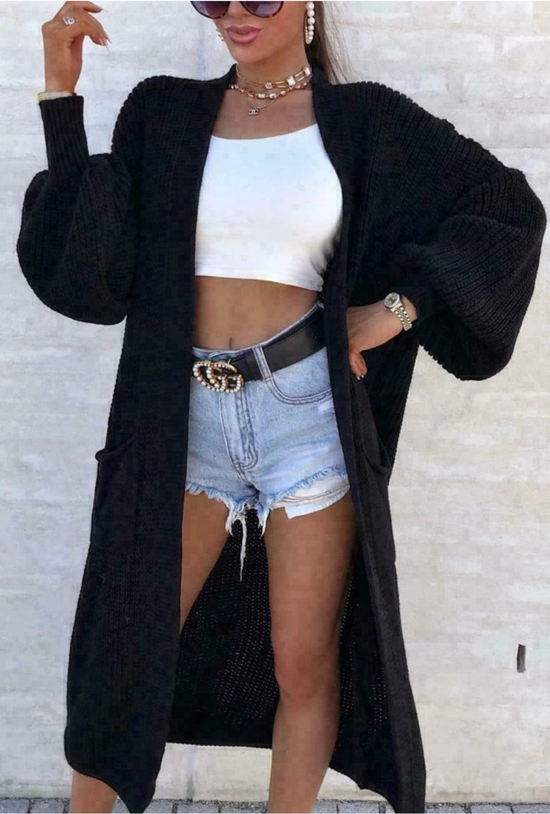 Damen Großer Strickcardigan mit tiefen Taschen und großzügigen Ärmeln Drune