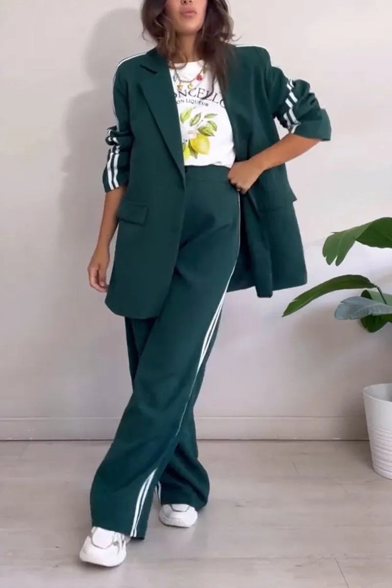 Damen elegantes Blazer-Set mit sportlichen Akzenten und weitem Schnitt Drune