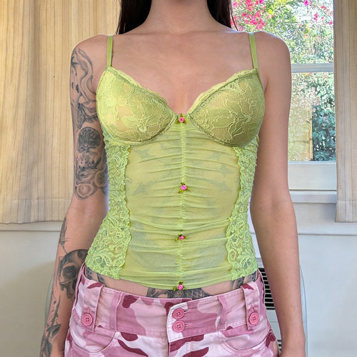 Damen Spitzen-Camisole mit wunderschöner Raffung und knopfartigen Akzenten Drune