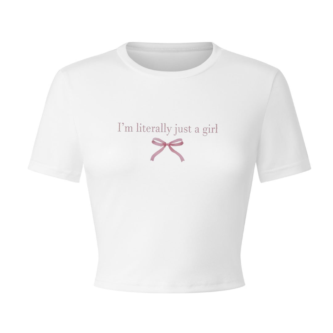 Damen Crop-T-Shirt mit kreativem Schriftzug und Schleifendetail Drune