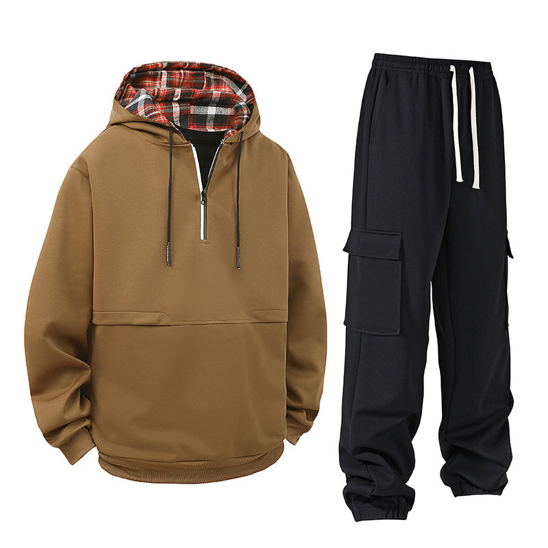 Damen lässiger Hoodie mit Druckknopf und Cargo-Hose Drune