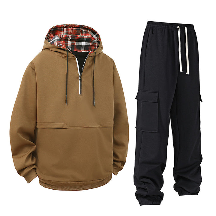 Damen lässiger Hoodie mit Druckknopf und Cargo-Hose Drune