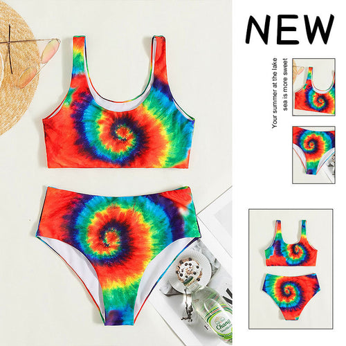 Damen Bunt gemusterter Bikini mit hohem Bund und sportlichem Schnitt Drune