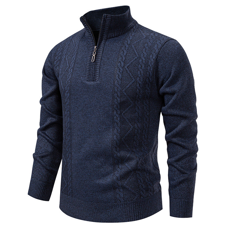 Herren nan gehobener Strickpullover mit Halbzip, Stehkragen und dekorativem Zopfmuster Drune