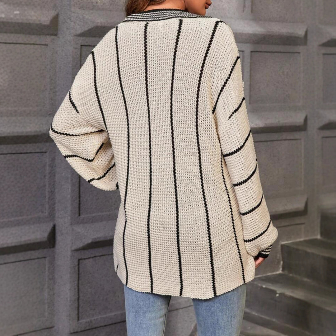 Damen Grobstrickpullover mit V-Ausschnitt und lässigem Schnitt Drune