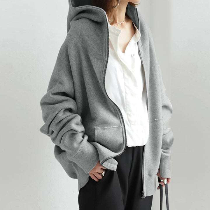 Damen nan übergroße Kapuzenjacke mit Reißverschluss und Kängurutasche aus flauschigem Fleece Drune