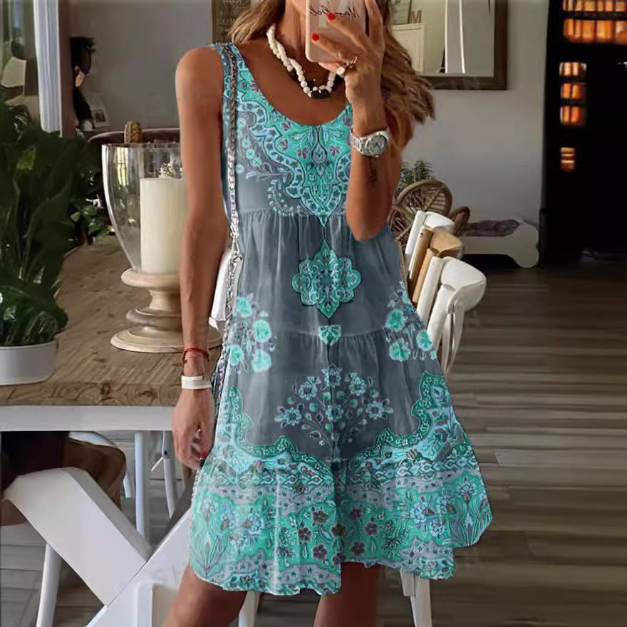 Damen Sommerkleid mit floralem Druck und fließendem Schnitt Drune