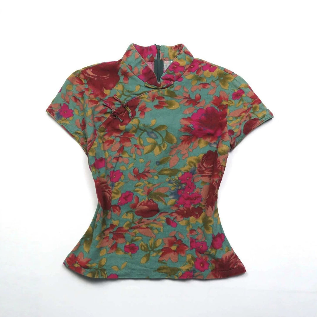 Damen Blumiges Oberteil mit Stehkragen Drune