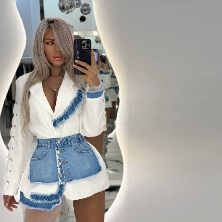 Damen modische Blazerjacke mit Rüschendetails Drune