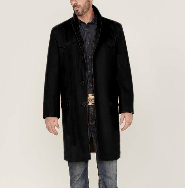 Herren eleganter Longcoat mit strukturiertem Kragen Drune