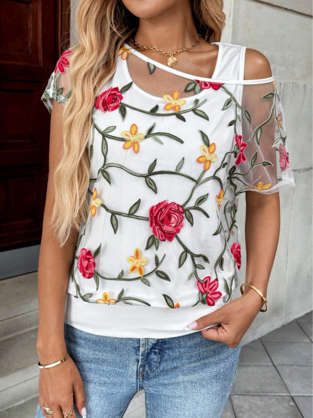 Damen Blouse mit floralen Applikationen Drune