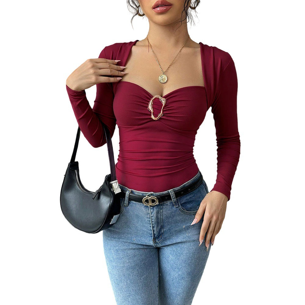 Damen figurbetonter Body mit elegantem Herz-Ausschnitt und Drapierungsdetails Drune