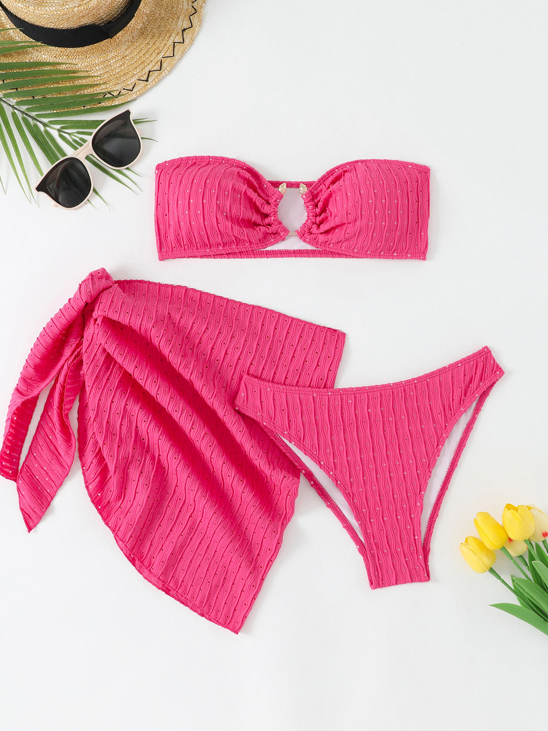 Damen Bandeau-Bikini-Set mit raffiniertem Wickelrock und stilvollen Details Drune