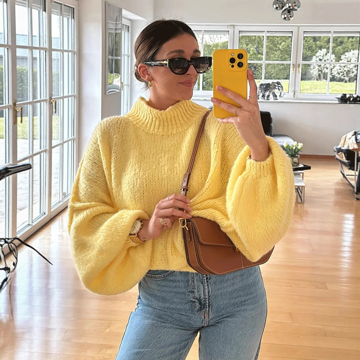 Damen lässiger Oversize Pullover mit hohen Ärmeln und unkonventionellem Schnitt Drune