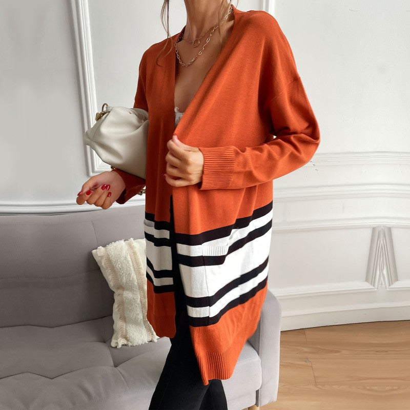 Damen Strickjacke mit modernem Streifenmuster und praktischen Taschen Drune