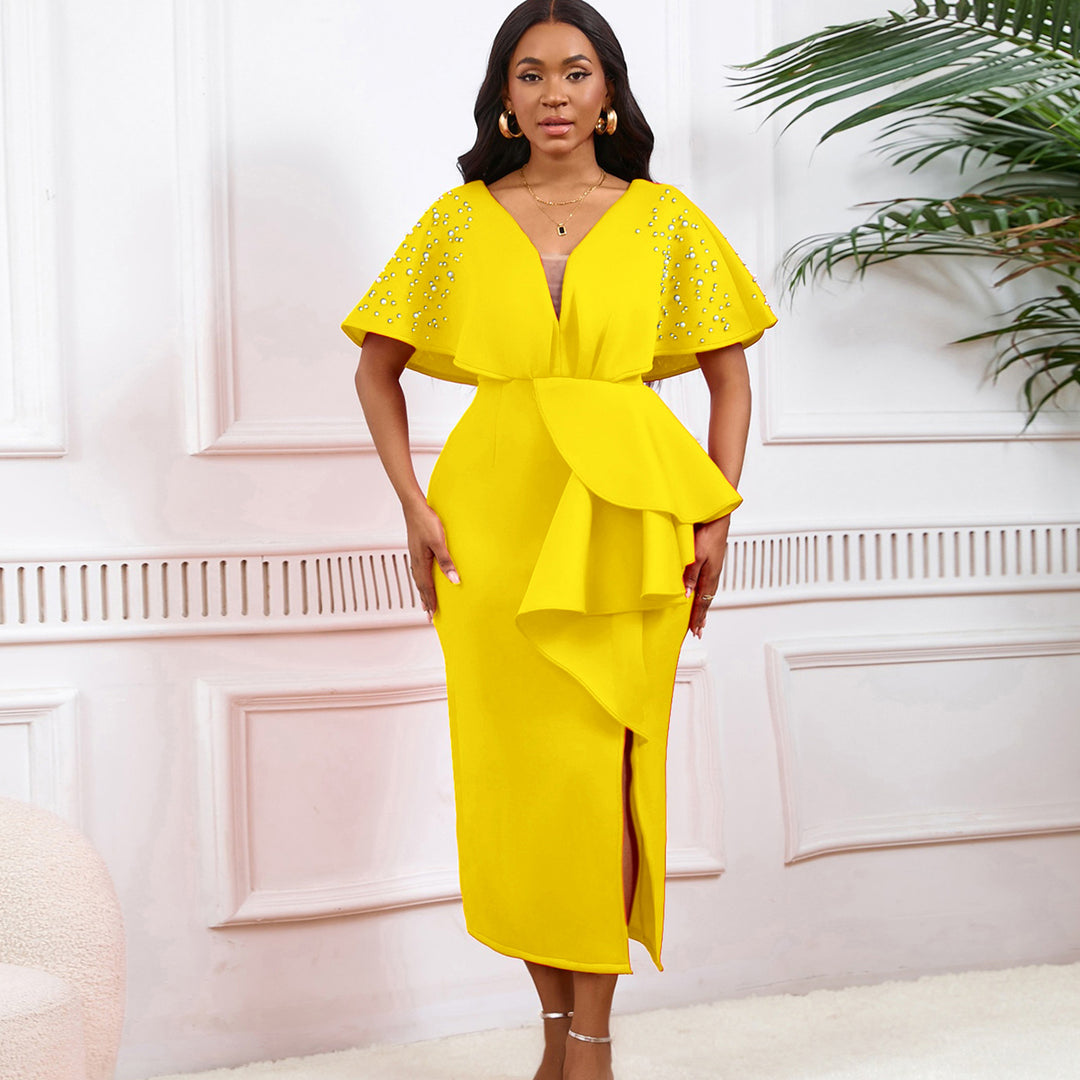 Damen Maxikleid mit glamourösem Volant und funkelnden Akzenten Drune