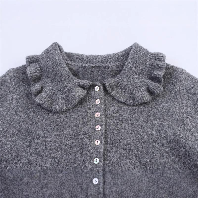 Damen Strickjacke mit frillenden Abschlüssen und dekorativem Kragen Drune