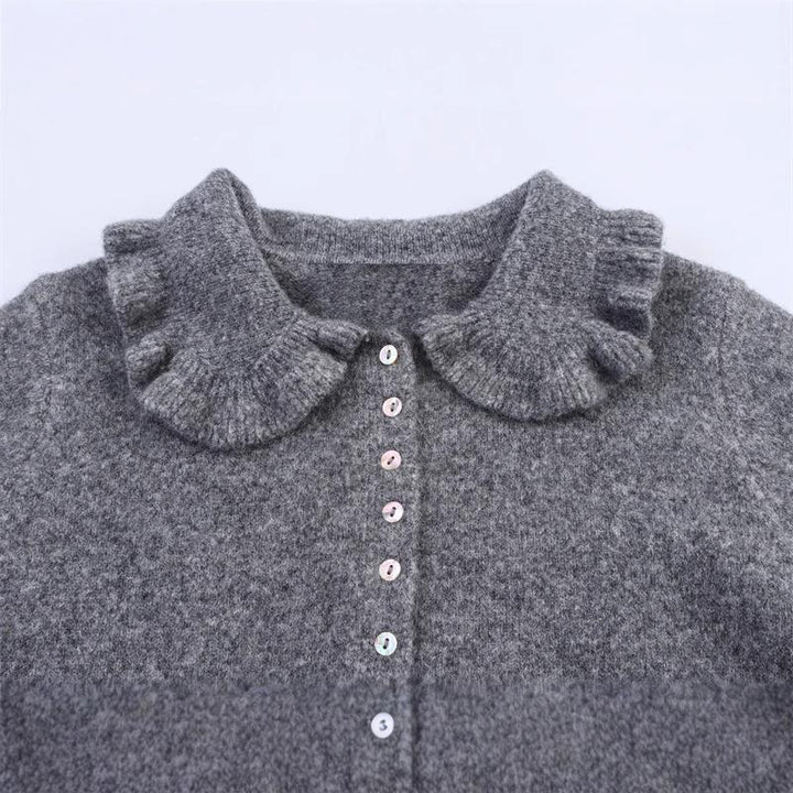 Damen Strickjacke mit frillenden Abschlüssen und dekorativem Kragen Drune