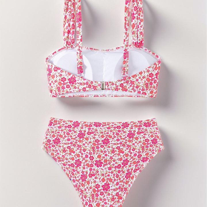 Damen Hochgeschnittenes Bikini-Set mit floralen Details und breiten Trägern Drune
