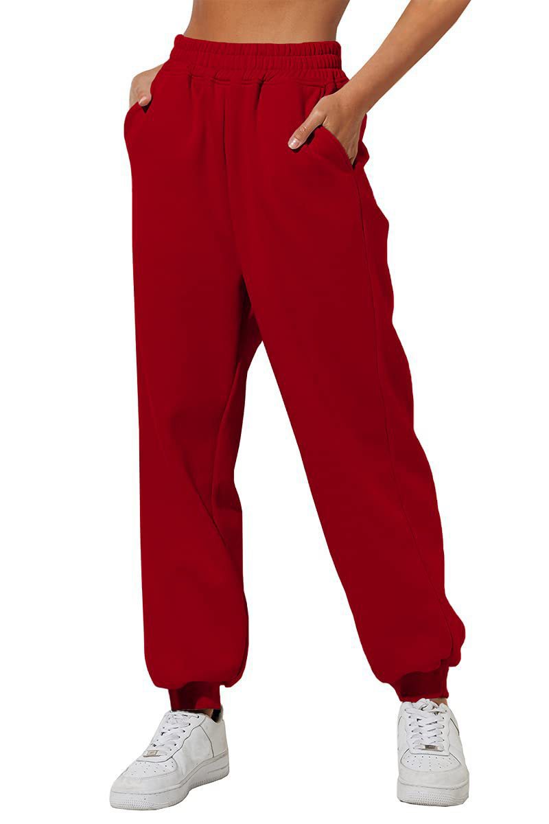 Damen nan lockere High‑Waist Jogginghose mit doppellagigem Komfortbund, seitlichen Eingrifftaschen und gerafften Knöchelbündchen Drune