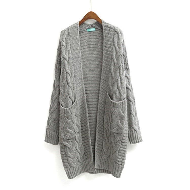 Damen Strickjacke mit grobem Zopfmuster und Taschen Drune