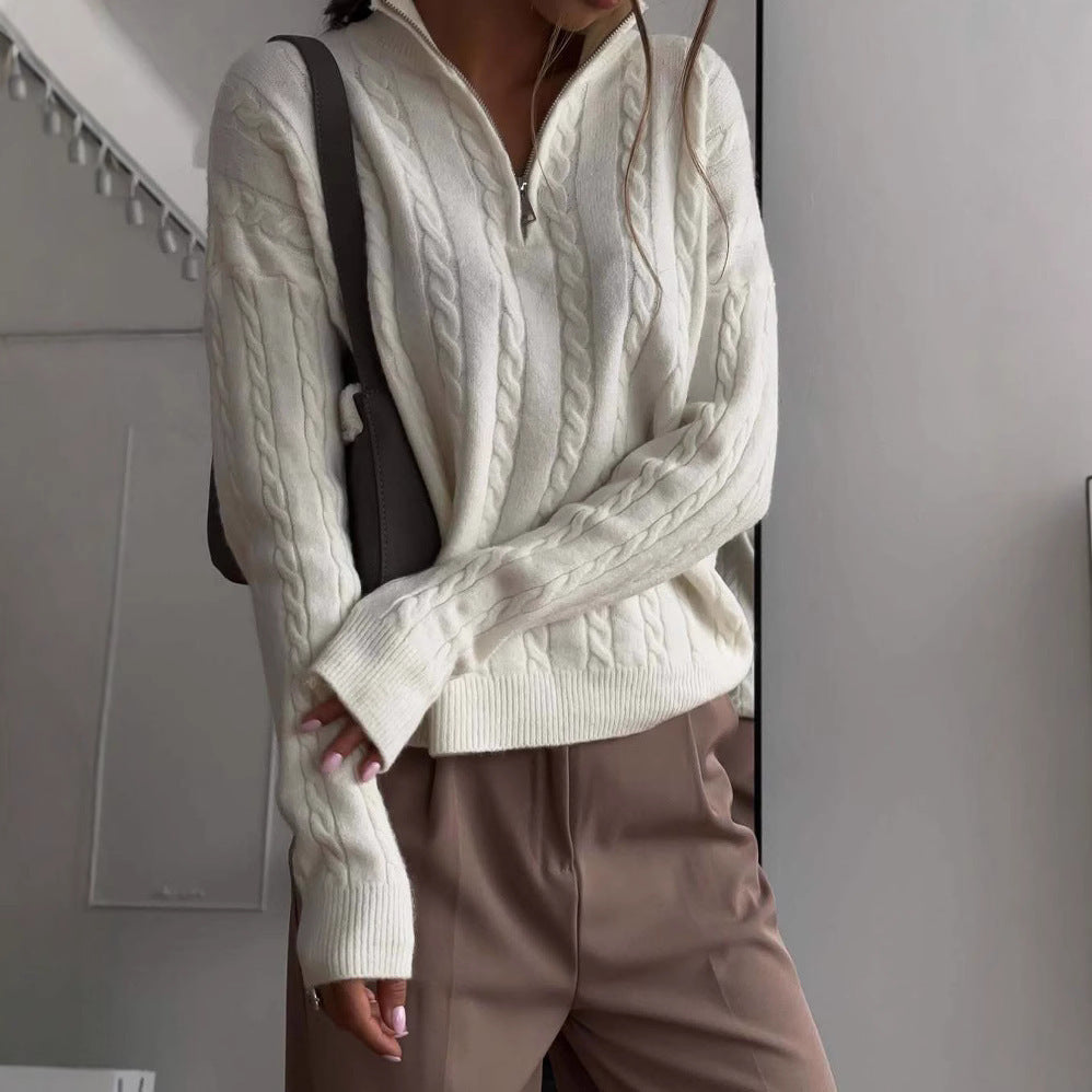 Damen modischer Strickpullover mit Reißverschluss Drune