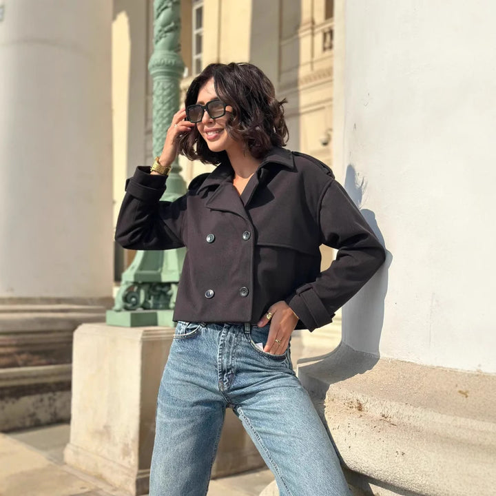 Damen Modische Kurzjacke mit doppelter Knopfleiste und lässigem Schnitt Drune