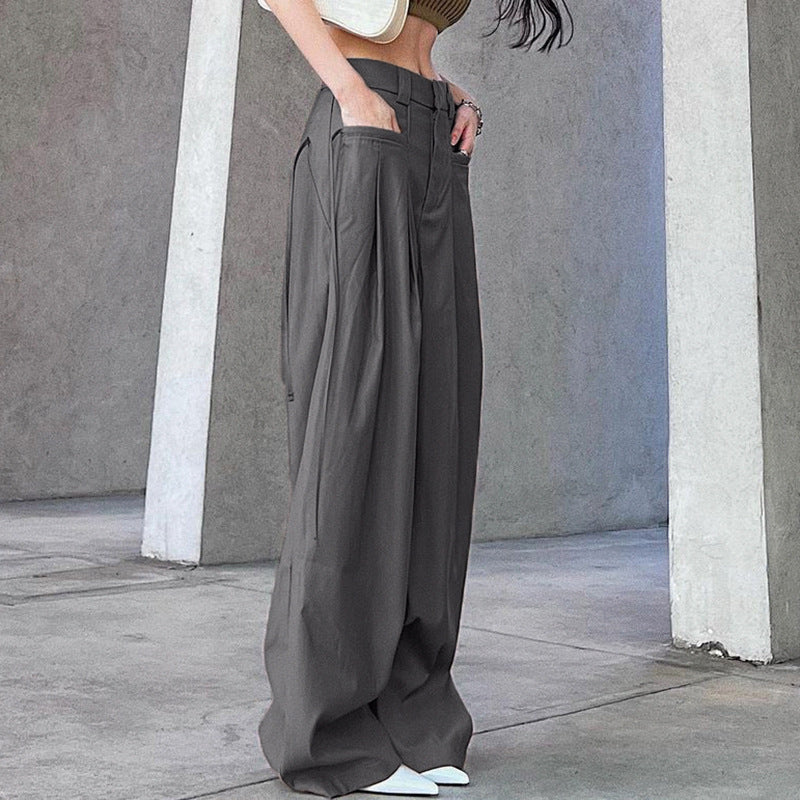 Damen weite Palazzo-Hose mit eleganten Falten und hohem Taillenbund Drune