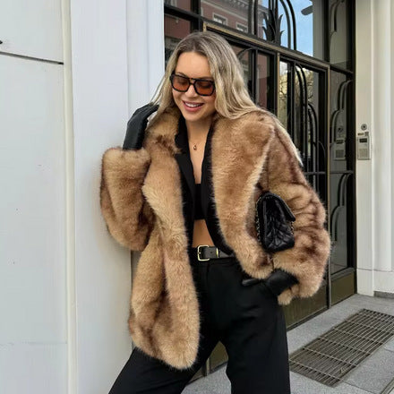 Damen Luxuriöse Kunstpelzjacke mit breitem Kragen Drune