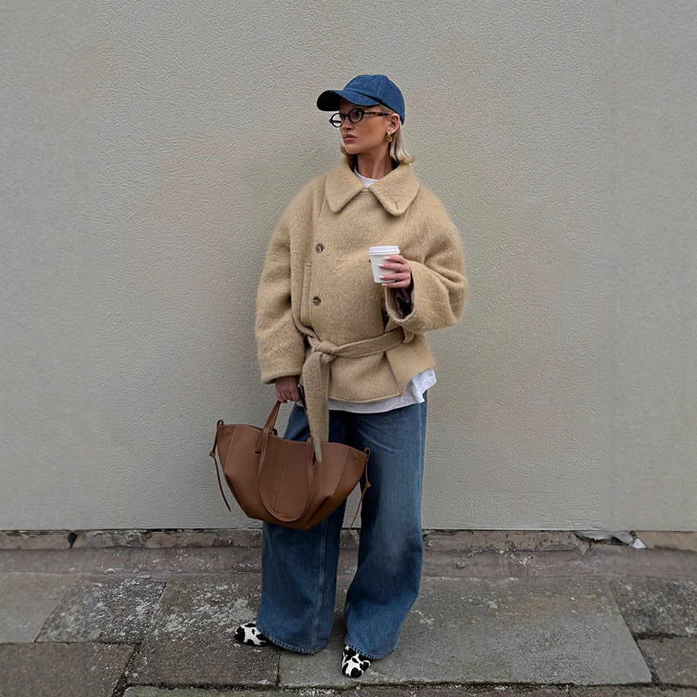 Damen warme und stylische Oversized-Wolljacke Drune