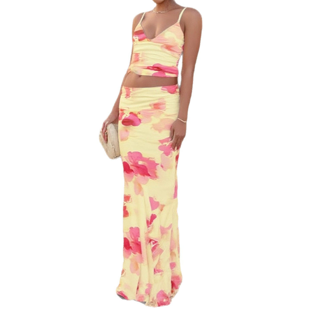 Damen Elegantes Blumenkleid mit schmaler Silhouette und Spaghetti-Trägern Drune