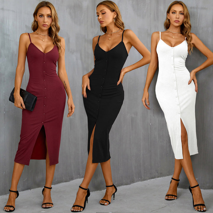 Damen Midi-Kleid mit eleganter Knopfleiste und schickem Schlitz Drune