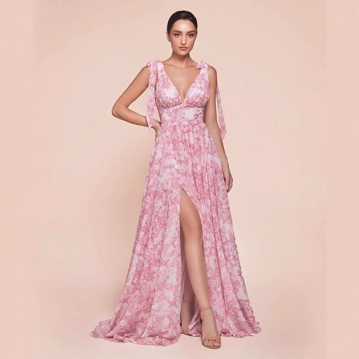 Damen Maxikleid mit floralem Muster und eleganten Trägerdetails Drune