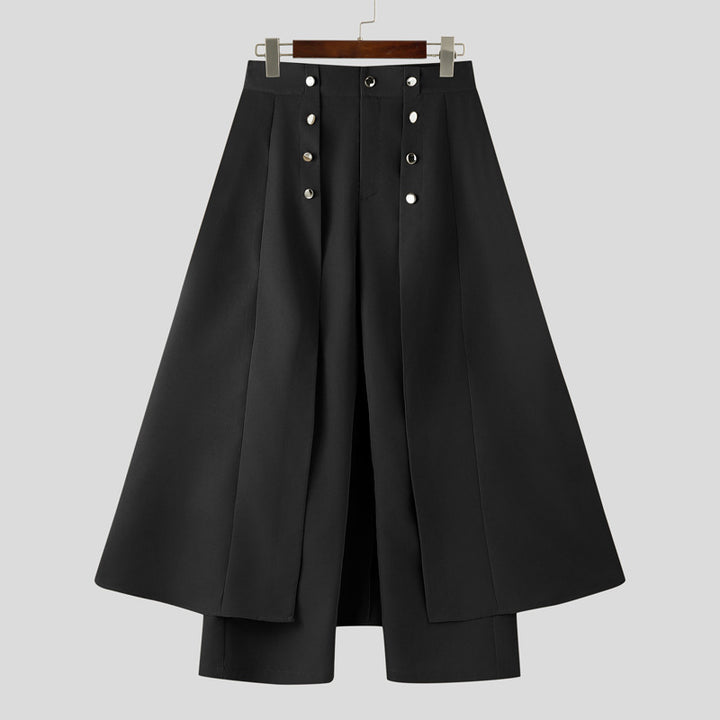 Damen nan taillenhoher ausgestellter Midi-Wickelrock mit innerer Culotte und Zierknopfleiste Drune