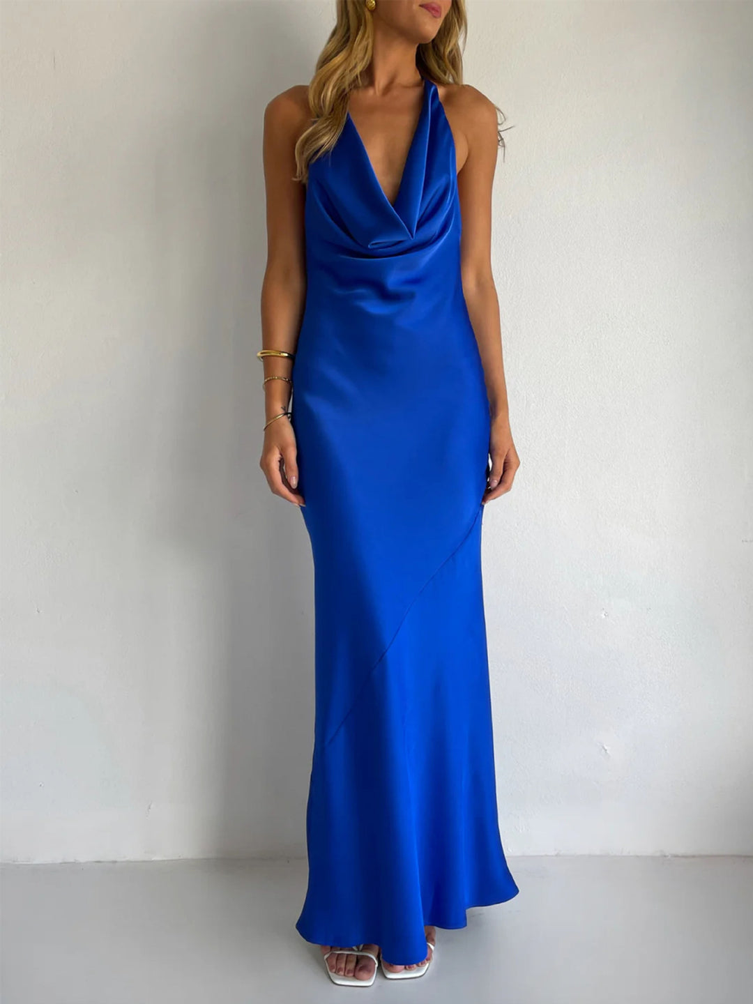 Damen Maxi-Kleid mit schulterfreiem Schnitt und elegantem Drapierungsdesign Drune