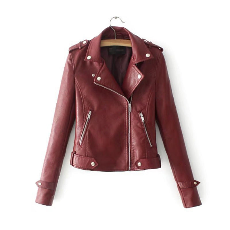 Damen Kunstleder Bikerjacke mit asymmetrischem Reißverschluss und dekorativen Nieten Drune