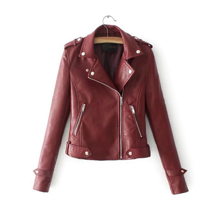 Damen Kunstleder Bikerjacke mit asymmetrischem Reißverschluss und dekorativen Nieten Drune