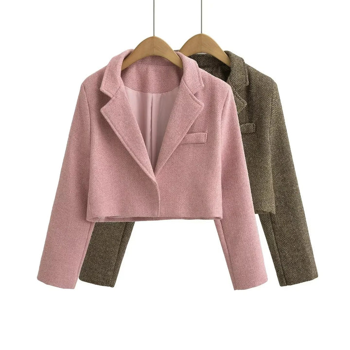 Damen cropped Blazerjacke im eleganten Herringbone-Design Drune